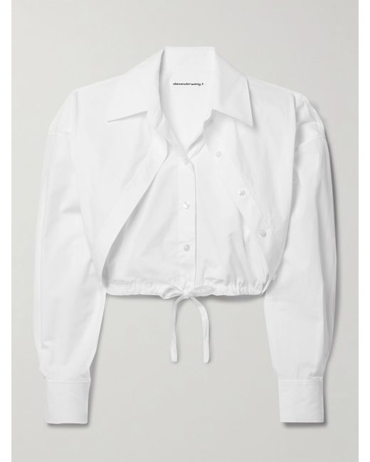 T by Alexander Wang Cropped Layered Cotton-poplin Shirt