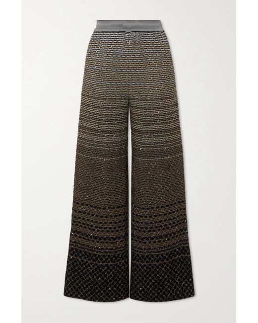 Missoni Sequined Striped Metallic Crochet-knit Wide-leg Pants