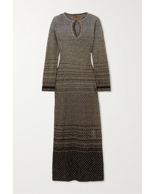Missoni Sequined Striped Metallic Crochet-knit Maxi Dress