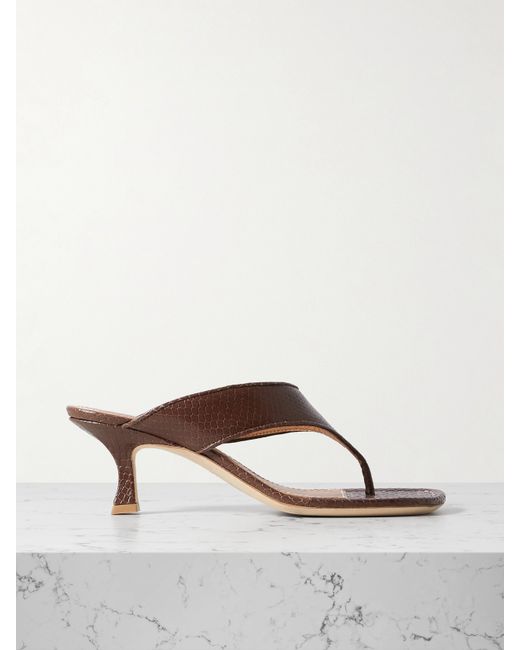 Staud Natalia Lizard-embossed Leather Thong Sandals