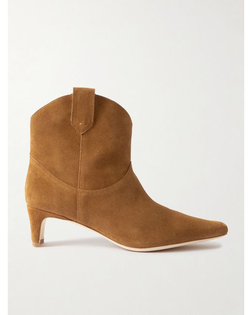 Staud Western Wally Suede Ankle Boots Tan
