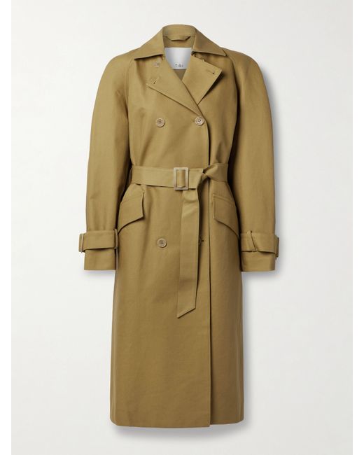 Tibi Belted Double-breasted Cotton-gabardine Trench Coat Tan