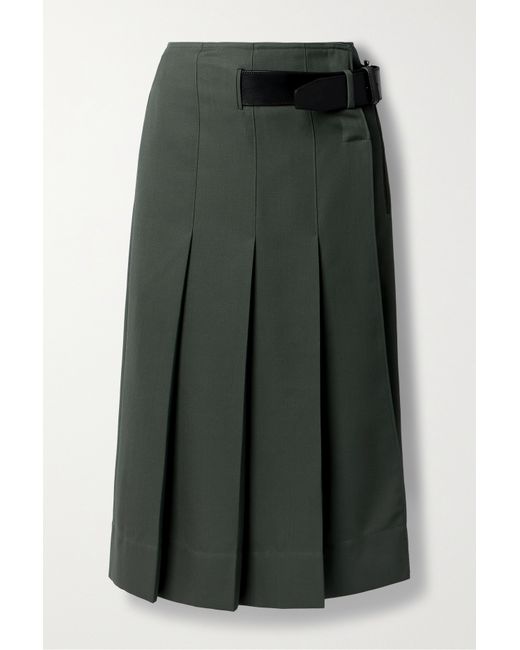 Tibi Pleated Grain De Poudre Wool Midi Wrap Skirt