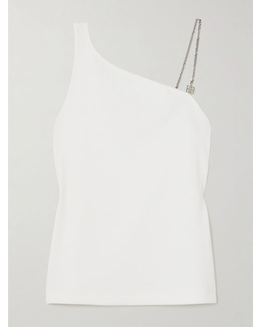 Givenchy One-shoulder Chain-embellished Ribbed Cotton-blend Jersey Top