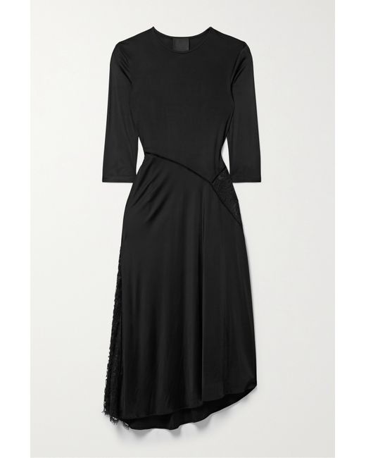 Givenchy Asymmetric Lace-paneled Jersey Midi Dress