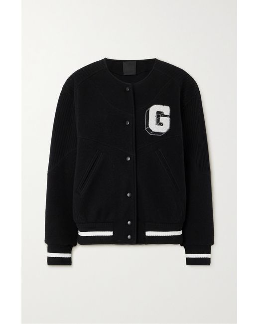 Givenchy Embroidered Ribbed Wool Bomber Jacket
