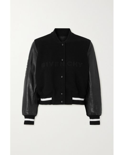 Givenchy Cropped Leather And Embroidered Wool-blend Felt Jacket