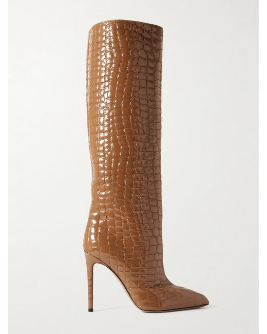 Paris Texas Croc-effect Leather Knee Boots Tan