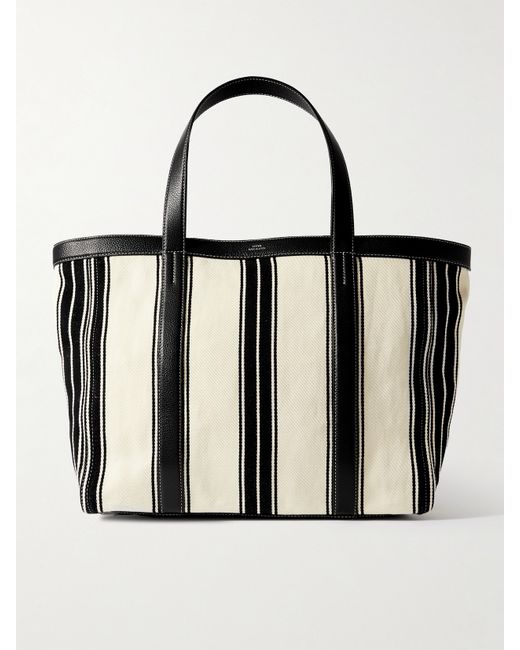 Totême Large Leather-trimmed Striped Canvas Tote