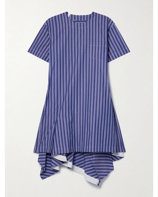 Sacai Asymmetric Striped Cotton-poplin Mini Dress