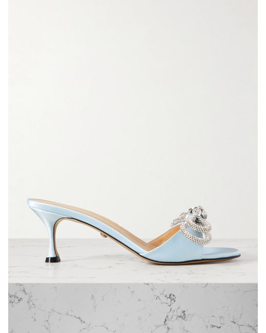 Mach & Mach Double Bow Crystal-embellished Satin Mules Light