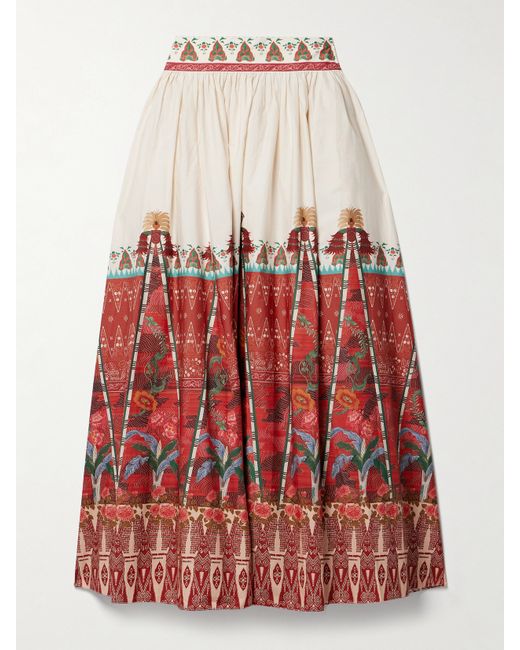Emporio Sirenuse Net Sustain Ombretta Pleated Printed Cotton Maxi Skirt