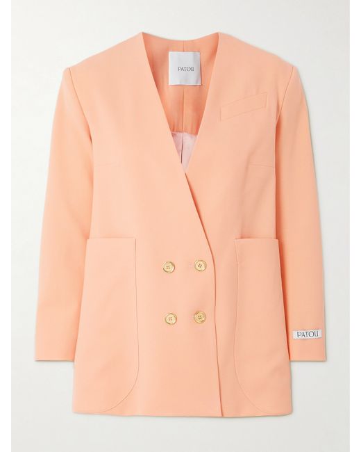 Patou Double-breasted Wool-blend Twill Blazer Peach