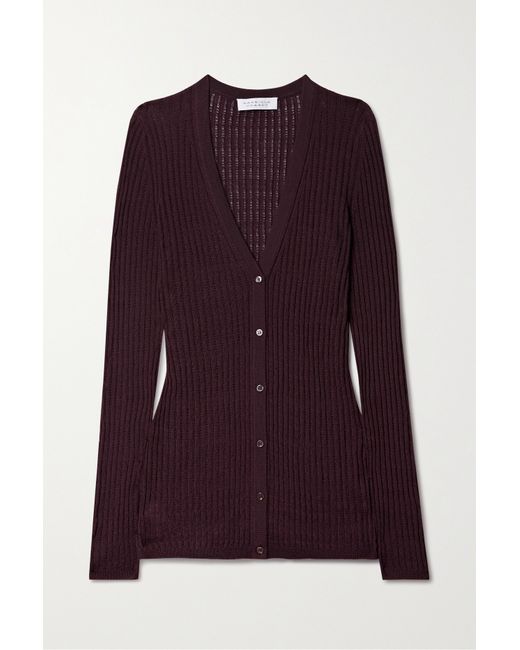 Gabriela Hearst Emma Ribbed Pointelle-knit Cashmere And Silk-blend Cardigan