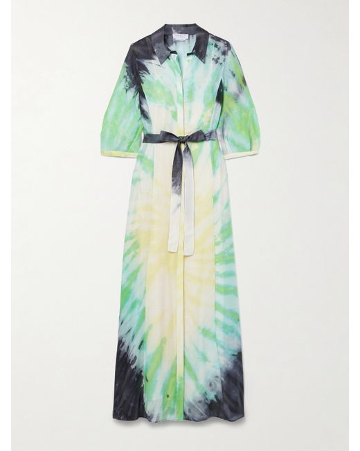 Gabriela Hearst Daisy Belted Tie-dyed Cashmere Silk And Wool-blend Maxi Dress