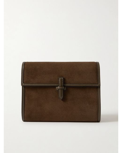 Hunting Season Leather-trimmed Suede Clutch