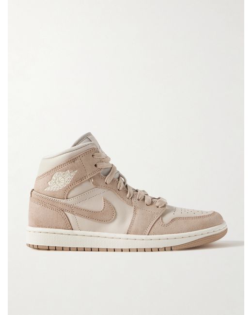Nike Air Jordan 1 Mid Se Washed-suede And Leather Sneakers
