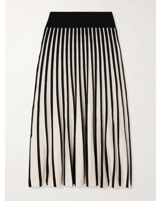 Joseph Pleated Striped Knitted Midi Skirt