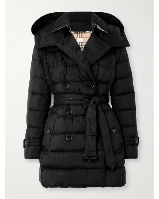 Burberry Hooded Belted Double-breasted Quilted Shell Down Coat