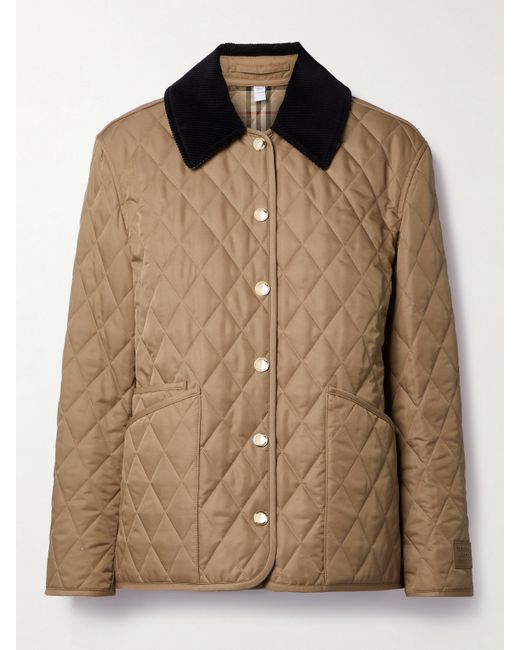 Burberry Corduroy-trimmed Quilted Shell Jacket Camel