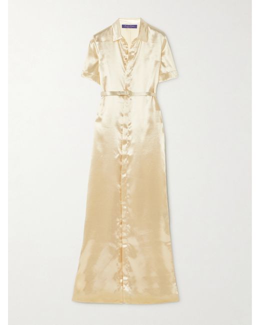 Ralph Lauren Collection Symon Belted Hammered-satin Maxi Shirt Dress