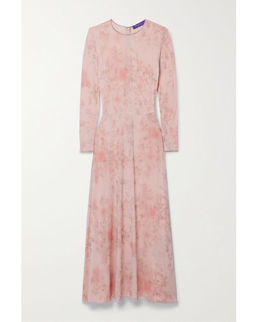 Ralph Lauren Collection Alisen Belted Floral-print Stretch-tulle Midi Dress Blush