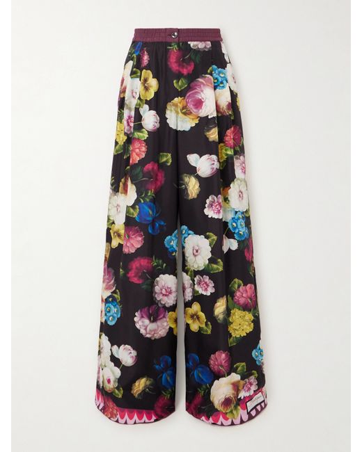 Dolce & Gabbana Floral-print Silk-twill Wide-leg Pants