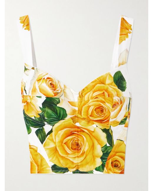 Dolce & Gabbana Cropped Floral-print Cotton-blend Poplin Top
