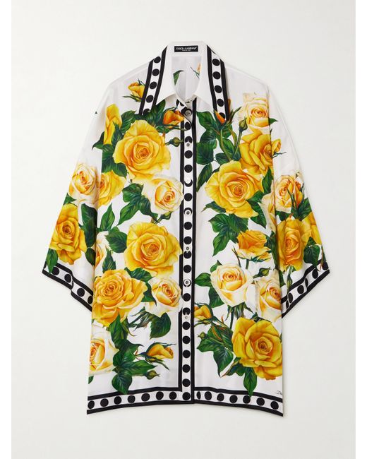 Dolce & Gabbana Polka-dot Floral-print Silk-twill Blouse