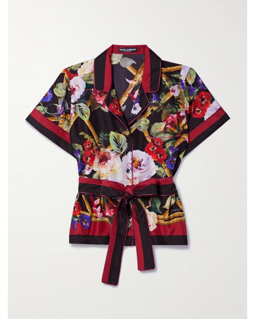 Dolce & Gabbana Belted Printed Silk-twill Shirt