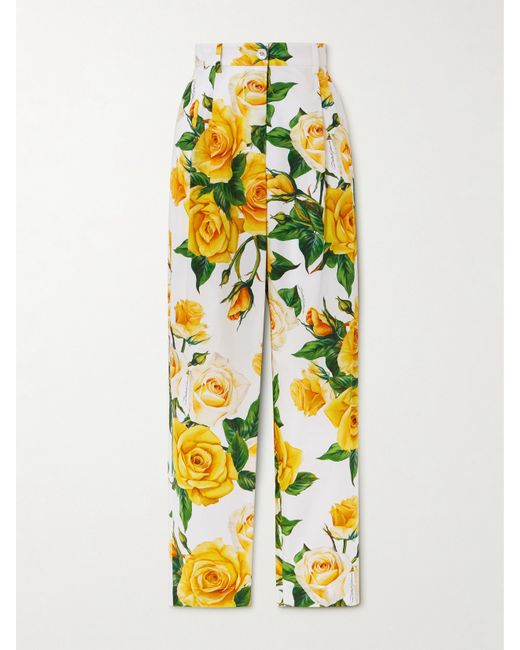 Dolce & Gabbana Floral-print Cotton-poplin Straight-leg Pants