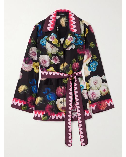 Dolce & Gabbana Belted Floral-print Silk-twill Shirt