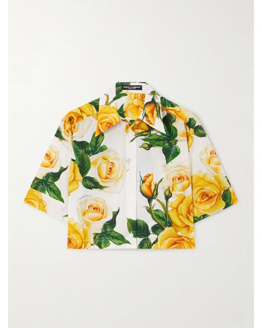Dolce & Gabbana Cropped Floral-print Cotton-poplin Shirt