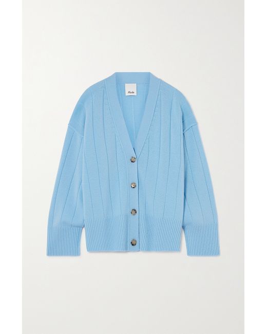 Allude Ribbed Wool And Cashmere-blend Cardigan Sky