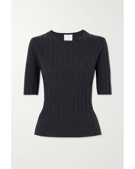 Allude Ribbed Wool Top Charcoal