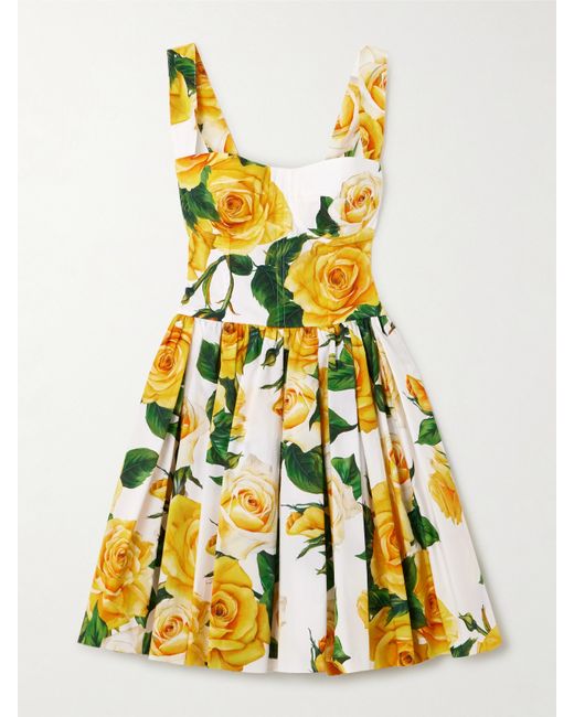Dolce & Gabbana Pleated Floral-print Cotton-poplin Mini Dress