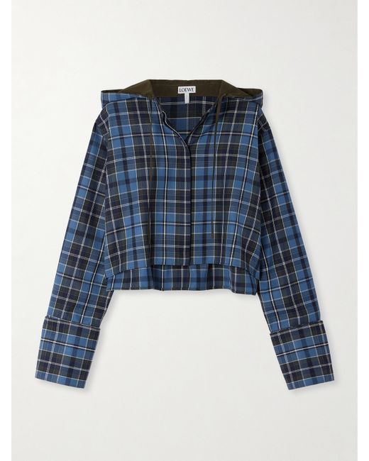 Loewe Hooded Cropped Checked Wool And Cotton-blend Jacket