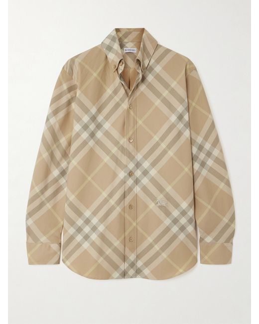 Burberry Embroidered Checked Cotton-twill Shirt