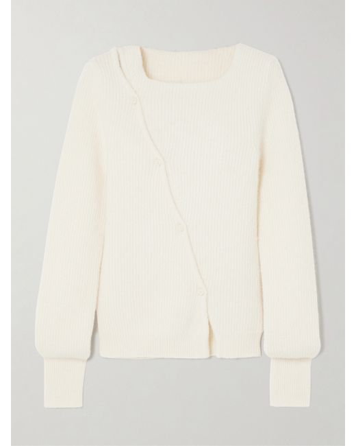 Jacquemus Pau Button-embellished Ribbed Alpaca-blend Sweater Neutral