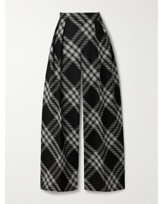 Burberry Pleated Checked Wool Straight-leg Pants