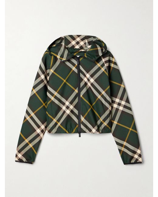 Burberry Cropped Hooded Checked Twill Jacket