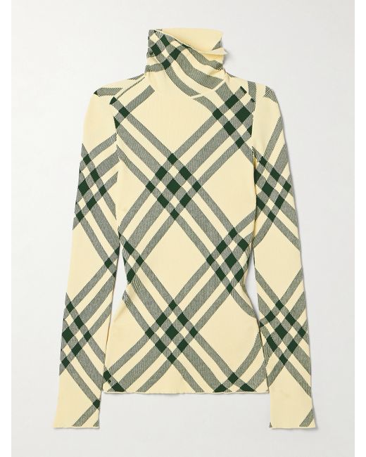 Burberry Checked Ribbed-knit Turtleneck Sweater