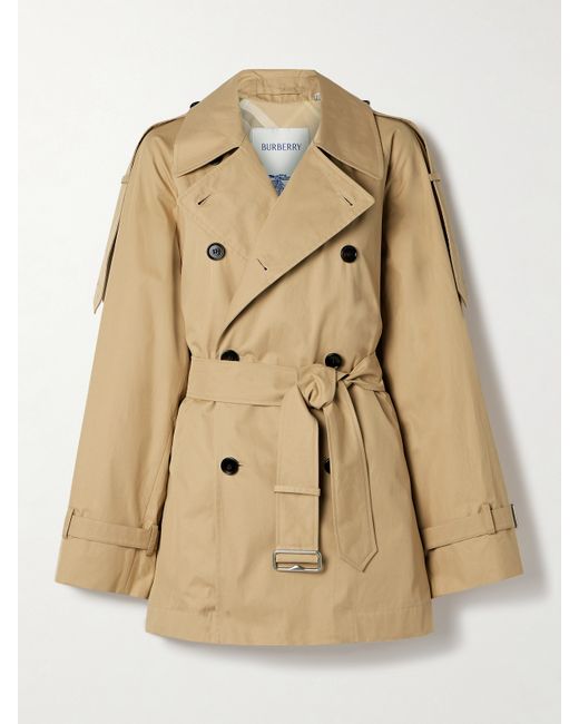 Burberry Double-breasted Belted Cotton-gabardine Jacket Neutral