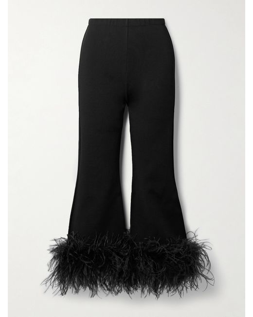 Valentino Garavani Cropped Feather-trimmed Knitted Flared Pants