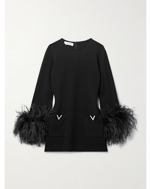 Valentino Garavani Feather-trimmed Embellished Knitted Top