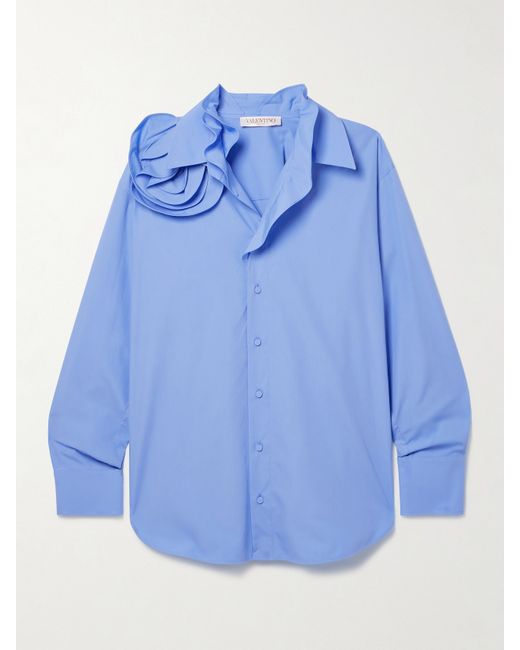 Valentino Garavani Appliquéd Silk-trimmed Cotton-poplin Shirt Light