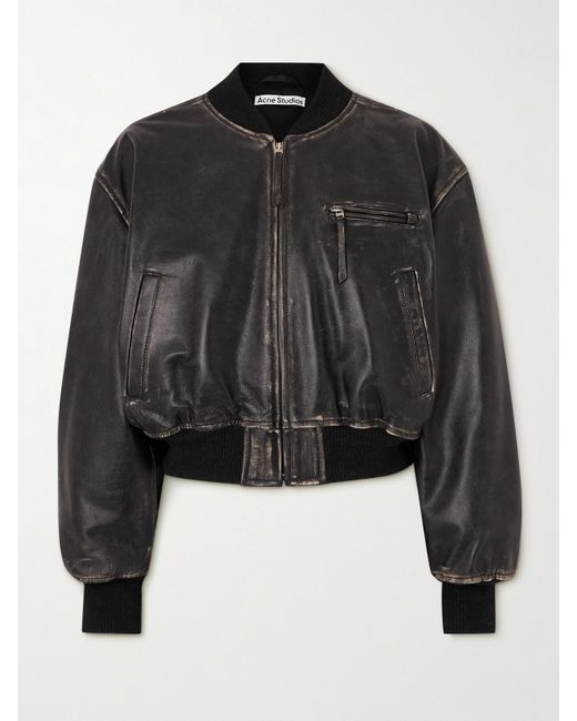 Acne Studios Distressed Leather Bomber Jacket
