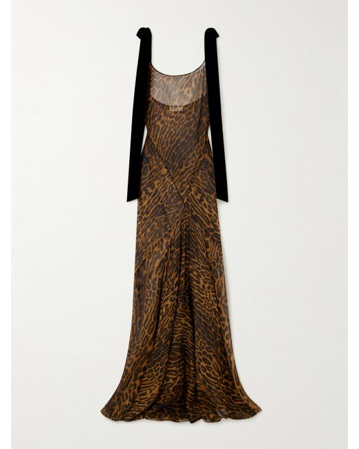 Nina Ricci Velvet-trimmed Leopard-print Silk-georgette Maxi Dress Leopard print