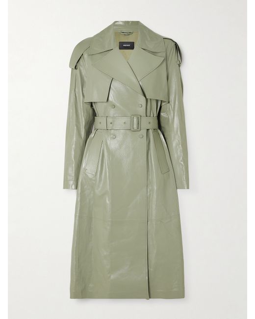 Mackage Carmela Double-breasted Belted Leather Trench Coat Sage