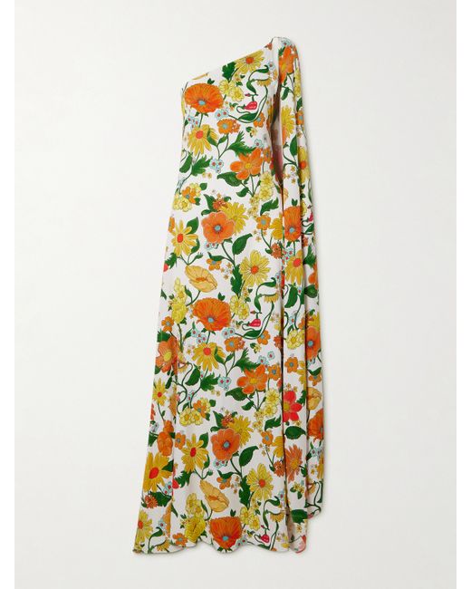 Stella McCartney Net Sustain One-shoulder Open-back Floral-print Twill Gown